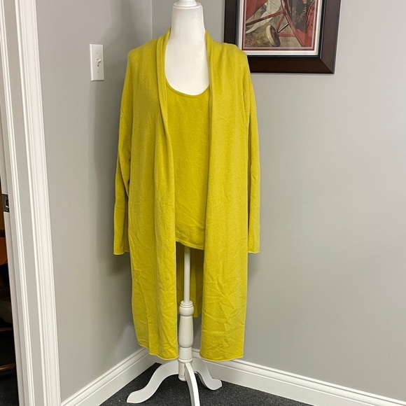 Neiman Marcus Sweaters - Neiman Marcus Chartreuse Green Yellow Long Lined Cardigan and tank Plus 3X Set